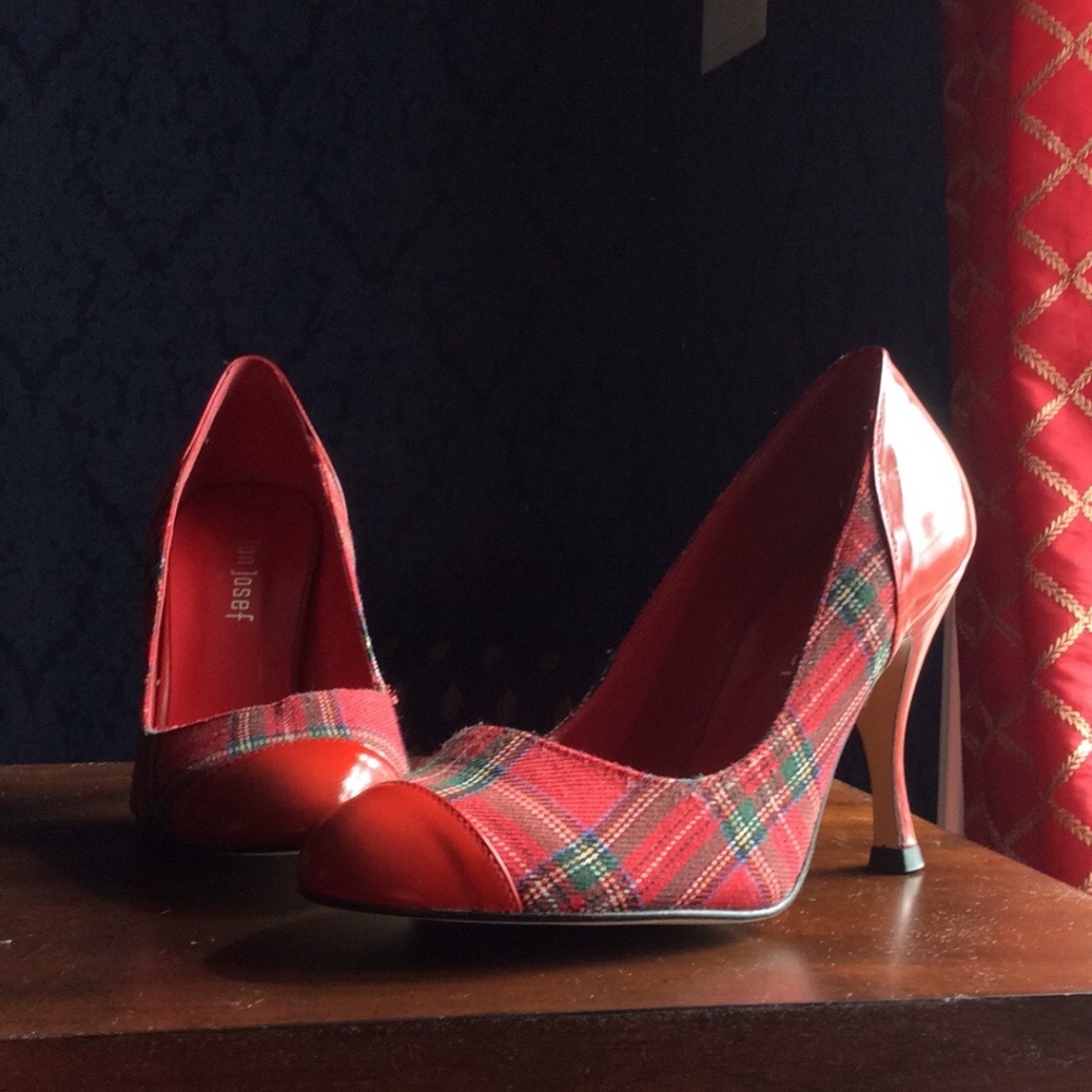 Jon Josef Red Patent and Plaid Heels